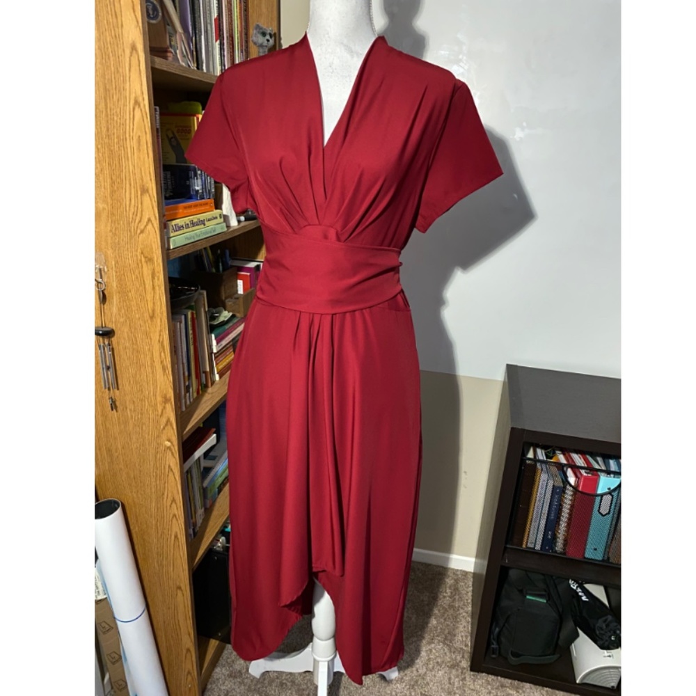 BOGO - Rad Red V-Neck Funky Tie Dress; XL
